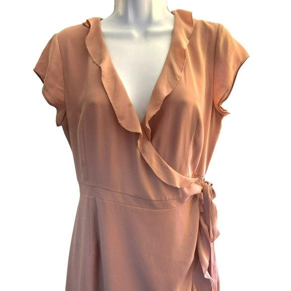 Sunday Best Aritzia Women's Blush Pink Ruffle Wrap Dress Size 6 Summer - Picture 3 of 6